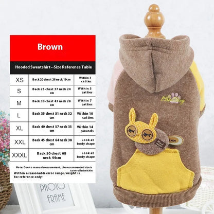 Cotton pet sweatshirt clothing for dogs and cats in brown, green, or pink colours