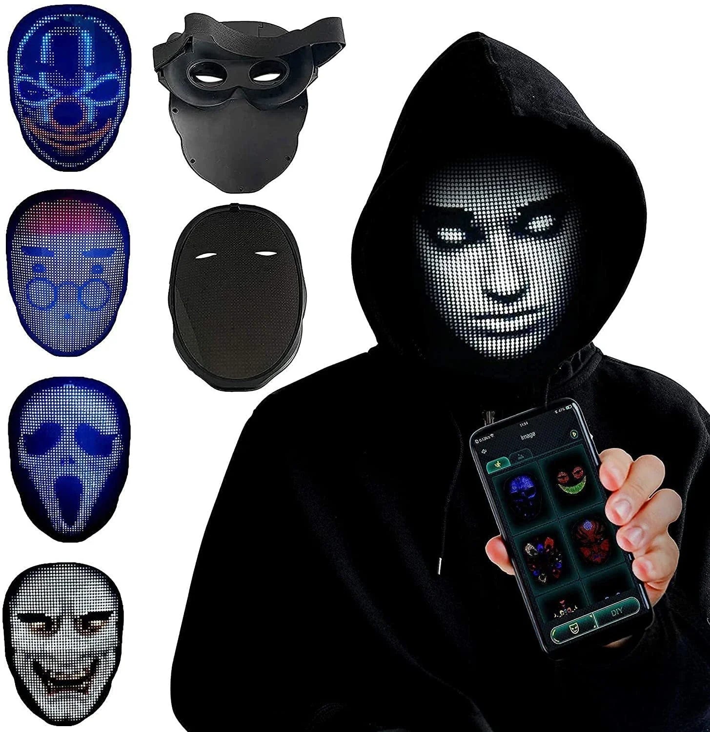 Luminous LED Face Masks with Gesture or Manual Controls for Parties, Halloween, and Events