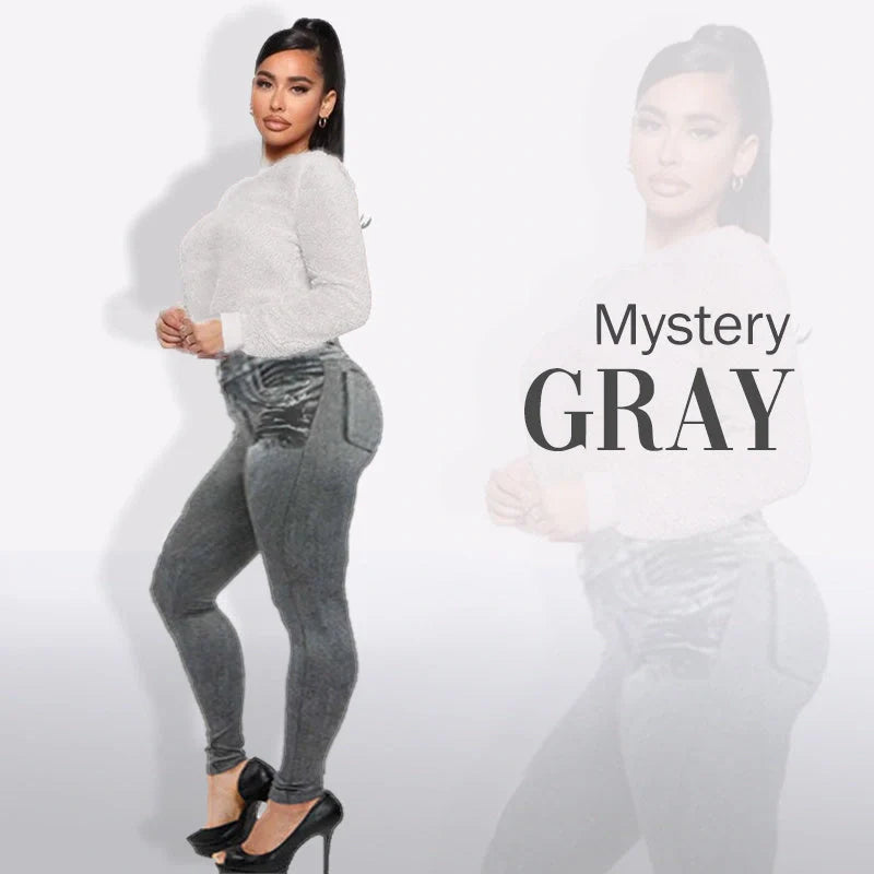 High rise waist skinny slim fit stretch denim pants in black, blue, and gray