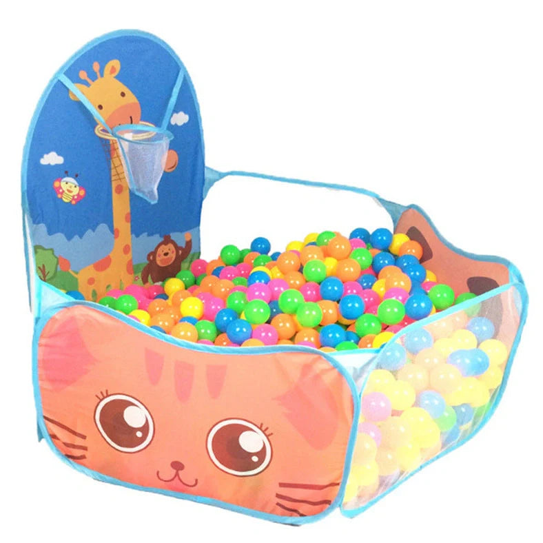Blue children's folding tent with ocean ball pool for developmental play
