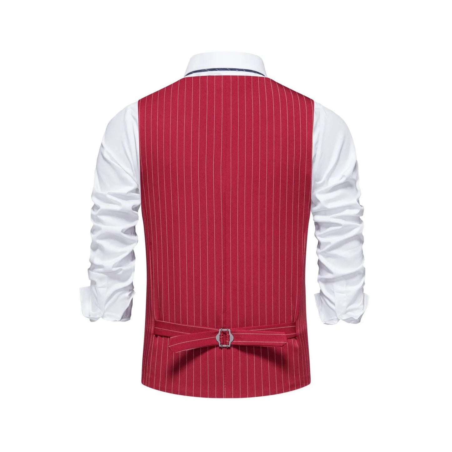 Men's striped suit vest with non-ironing finish and miter bottom hem