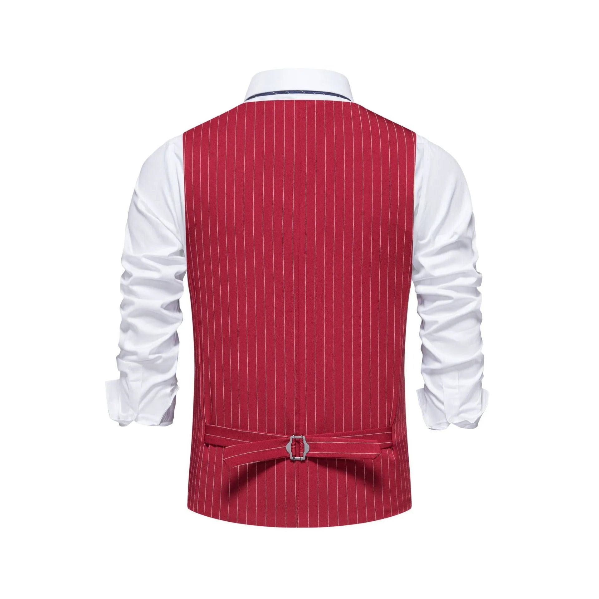 Men's striped suit vest with non-ironing finish and miter bottom hem