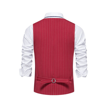Men's striped suit vest with non-ironing finish and miter bottom hem