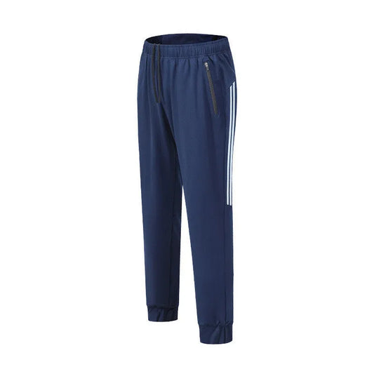 Men's black running trousers with mid waist design and breathable polyester fabric for exercise