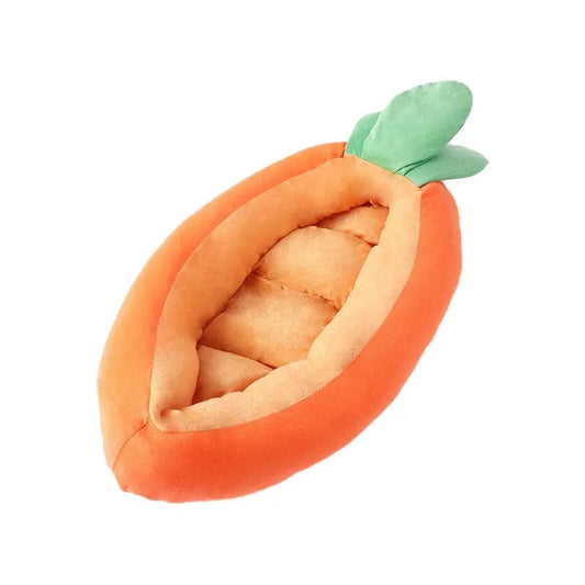 Carrot-patterned double-sided dog mattress with removable washable cloth cover in medium or large size
