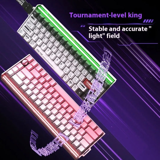 BOOM68 magnetic axis mechanical keyboard with 68-key compact layout and RGB backlighting on gaming desk
