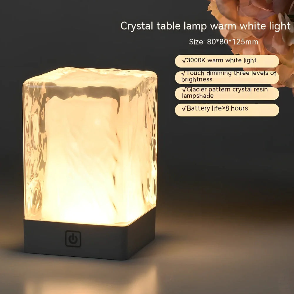 Crystal touch control desk lamp with multiple lighting options measuring 80x80x12mm