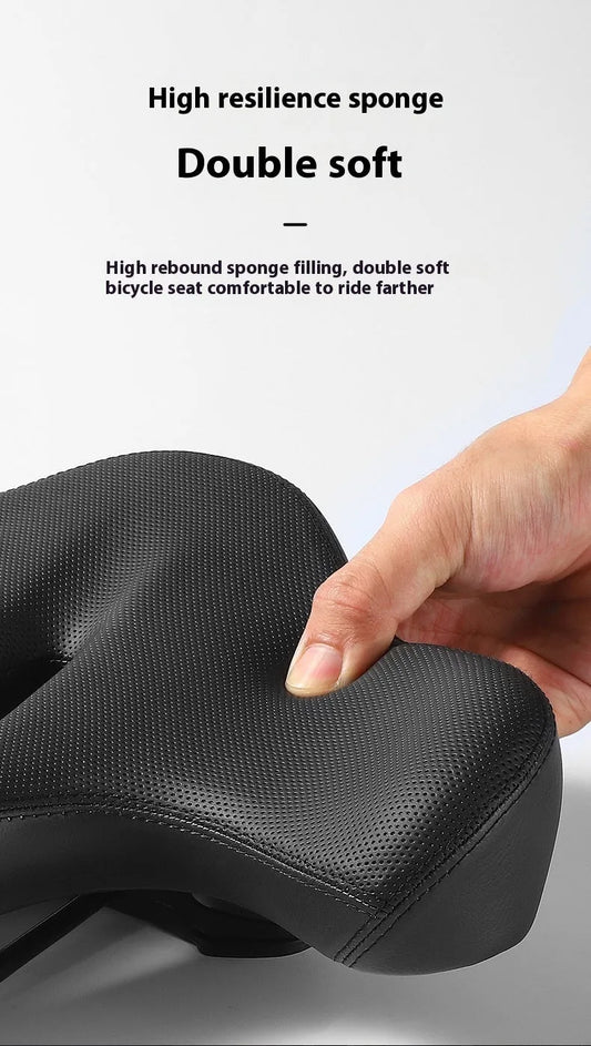 Black bicycle seat cushion with 2.5cm thick foam padding for shock absorption on mountain bikes