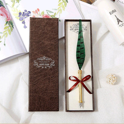 European Retro Feather Pen Gift Box with stainless steel shell and elegant feather design