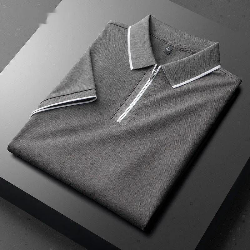 Men's slim fit lapel collar short sleeve casual shirt in a cotton blend fabric