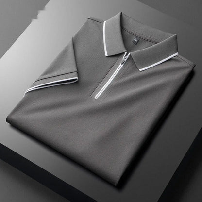 Men's slim fit lapel collar short sleeve casual shirt in a cotton blend fabric