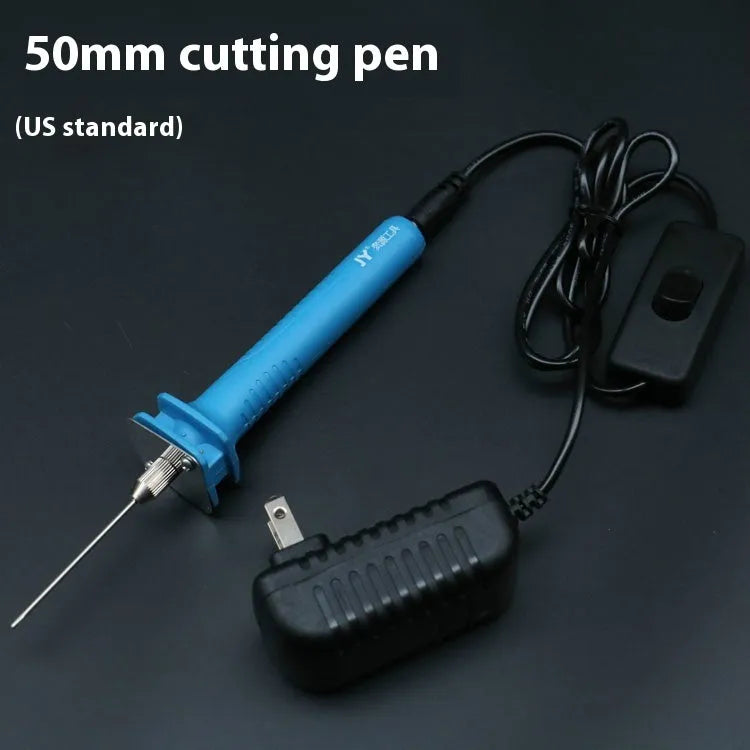 Blue plastic-handled electric heating cutter pen for cutting foam and pearl cotton.