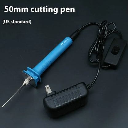 Blue plastic-handled electric heating cutter pen for cutting foam and pearl cotton.