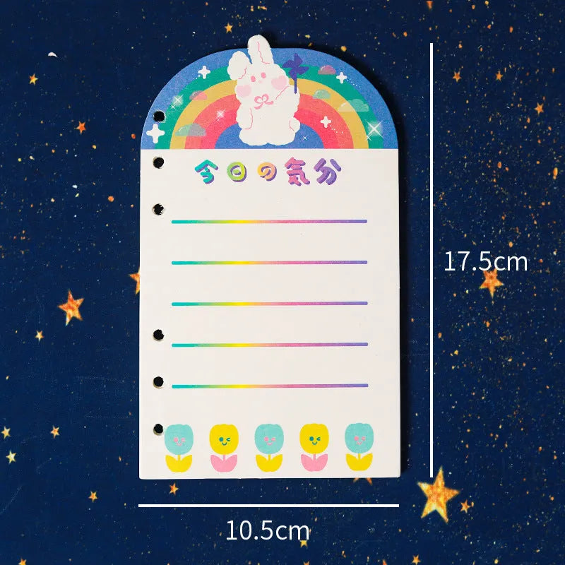 A6 student notebook with character design showing 6-hole binding and 90x170mm dimensions