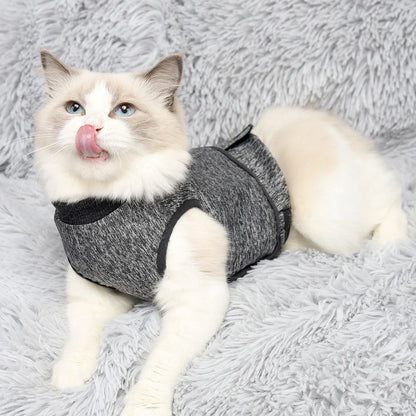 Dark grey double-layer cat clothing with European-American styling and sterilisation suit