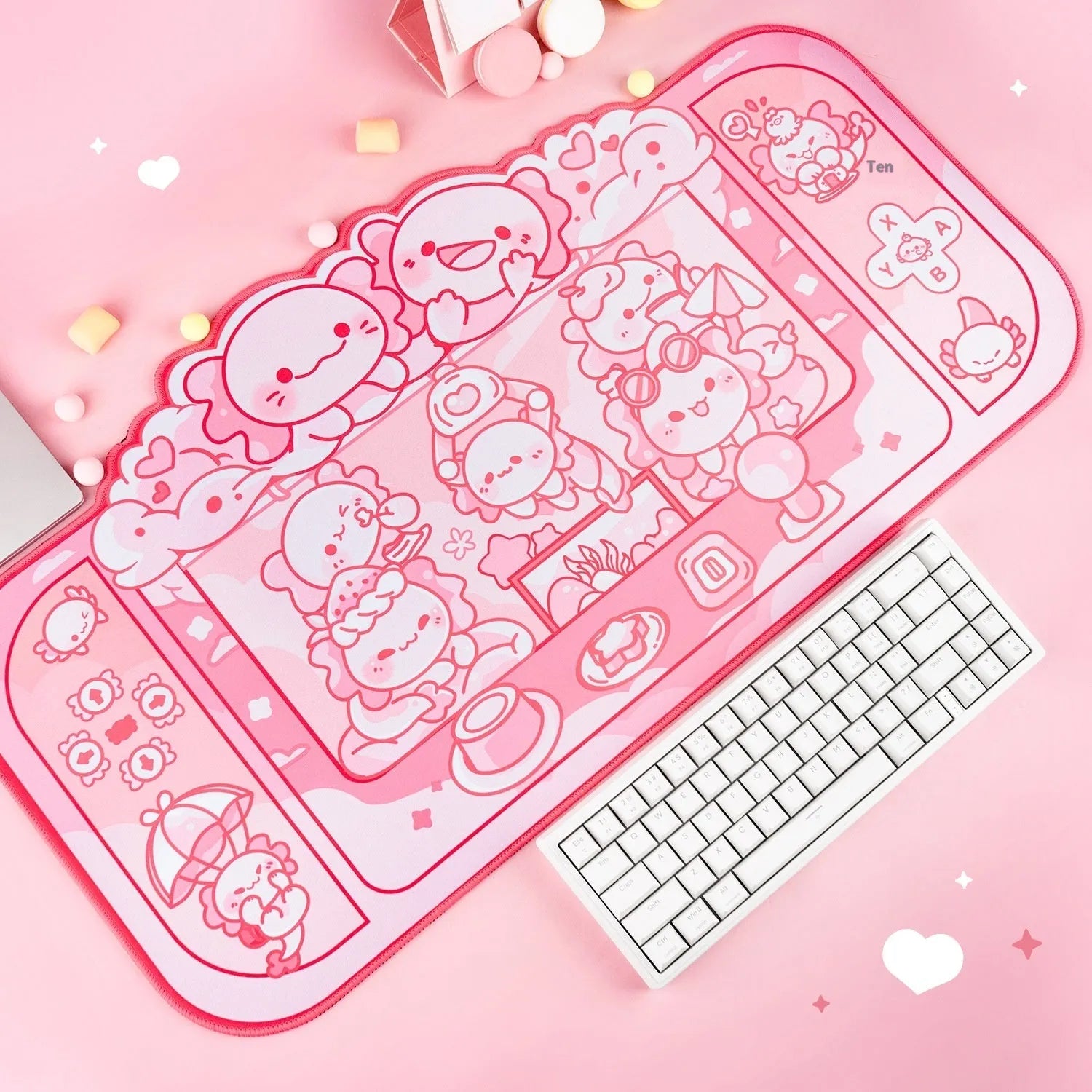 Hexagonal dragon crane machine pattern mouse pad measuring 75 by 40 centimetres with integrated wrist support
