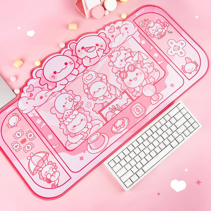 Hexagonal dragon crane machine pattern mouse pad measuring 75 by 40 centimetres with integrated wrist support