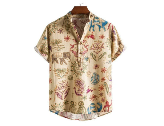 Men's plus size cardigan with 3D digital printing pattern, showing four-sided elastic fabric stretch