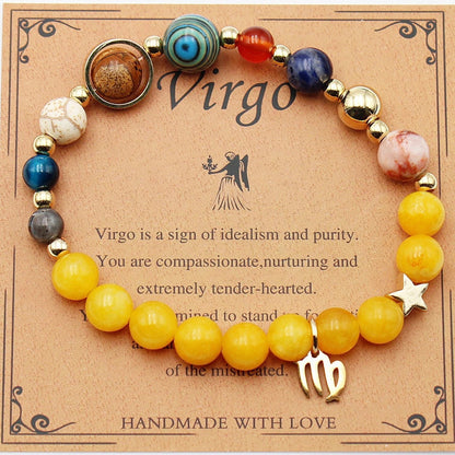 12 Constellation Morgan Stone Beaded Bracelet featuring detailed zodiac signs on 19mm beads