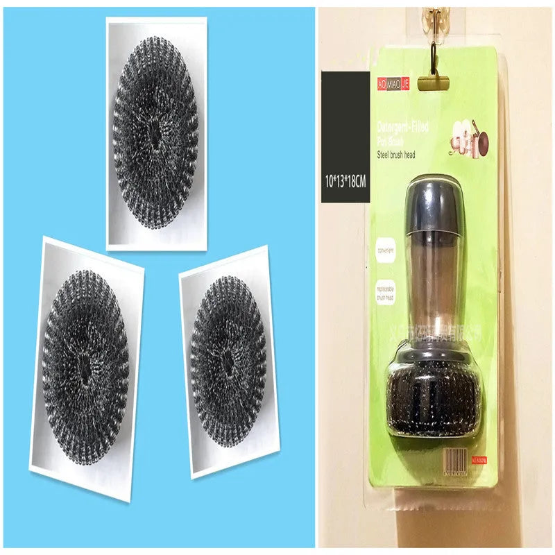 Black and gold kitchen palm brush with soap dispenser for scrubbing stoves and tiles