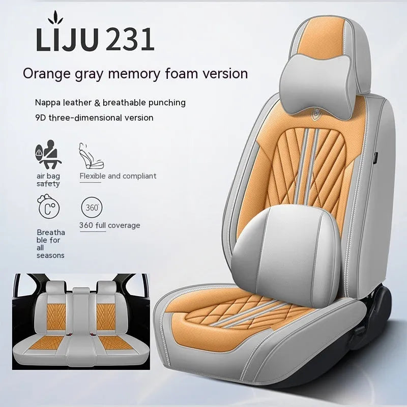 Five-seat leather car cushion set in multiple colour options with hemmed edges