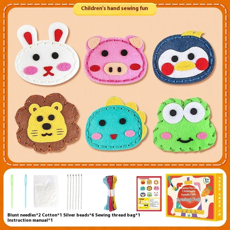 Children's non-woven sewing craft kit in colour box, 19.5 x 16 x 5cm, with needle, thread and instruction manual
