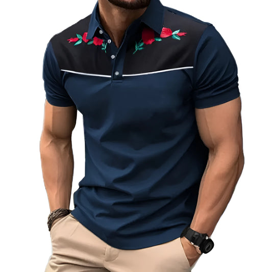 Men's short sleeve mesh polo shirt with zipper decorations on the front, shown in picture colour.