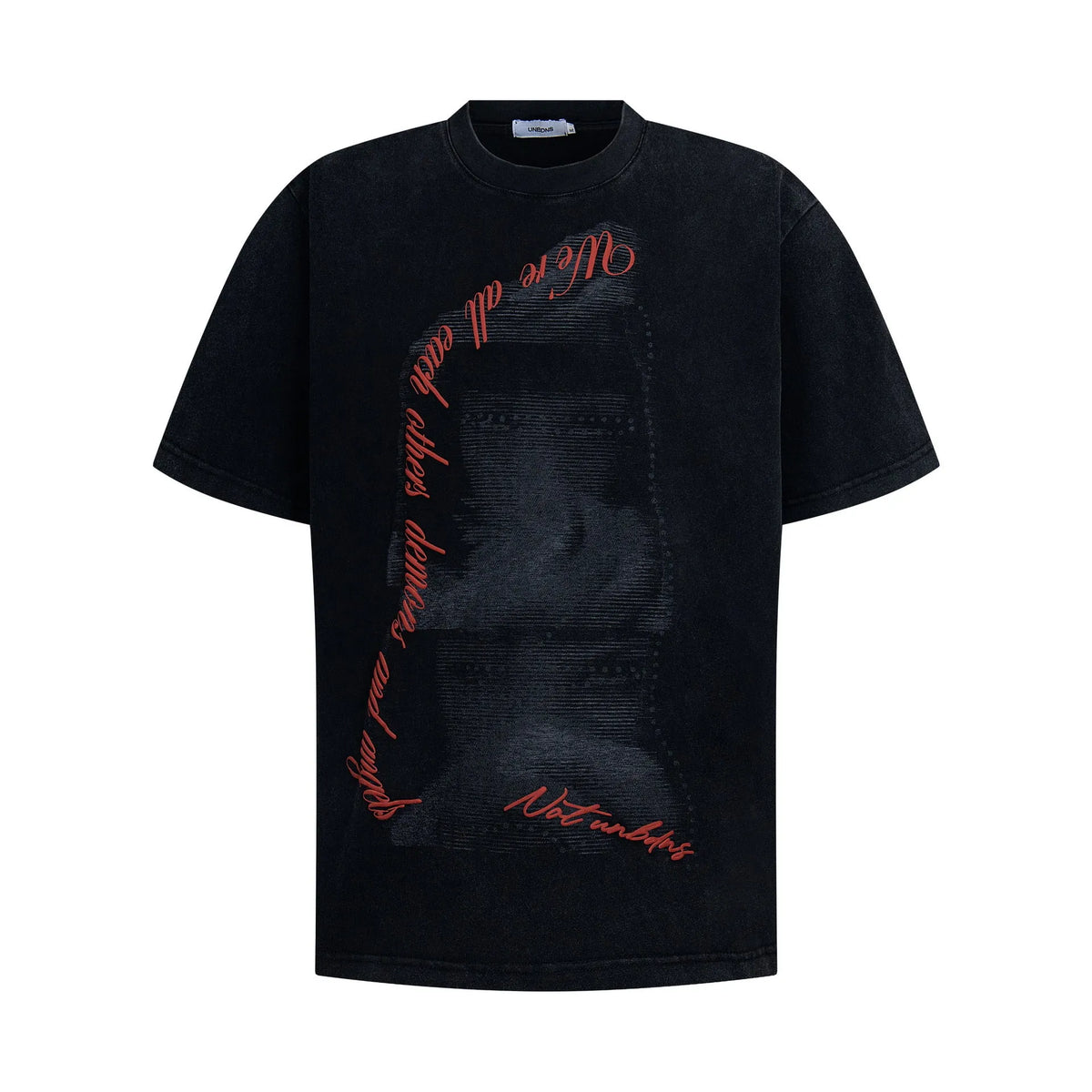 Washed vintage men's loose short sleeve T-shirt in black cotton blend, sizes S to XL