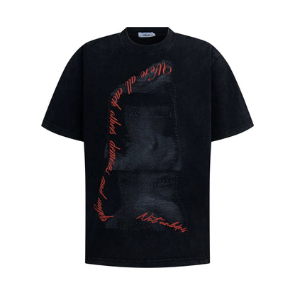 Washed vintage men's loose short sleeve T-shirt in black cotton blend, sizes S to XL