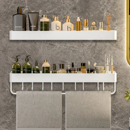 White 30cm aluminium alloy bathroom storage rack with punch-free or drilled wall hanging fitting and single layer