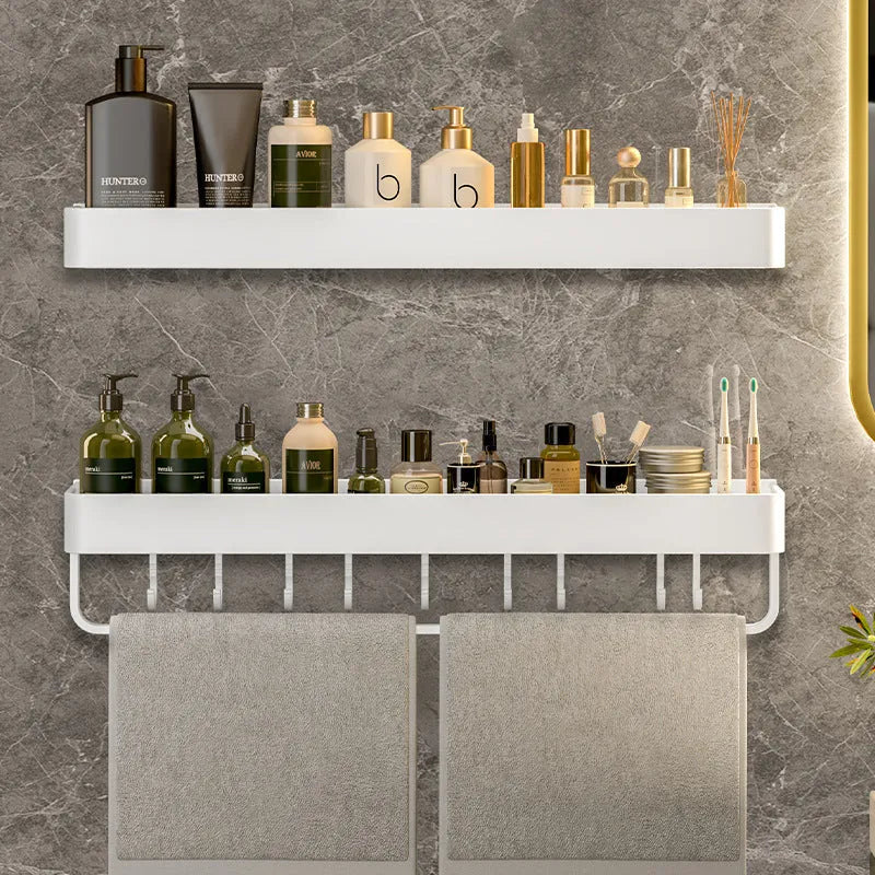 Bathroom Rack Punch-Free Wall Hanging Aluminium Alloy 30cm Single Layer White Storage Rack 20KG Load Modern Simplicity Dual-Use