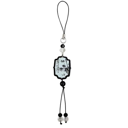 Guofeng Chinese style bead pendant keychain with detailed plants and flowers pattern on a metal clip.
