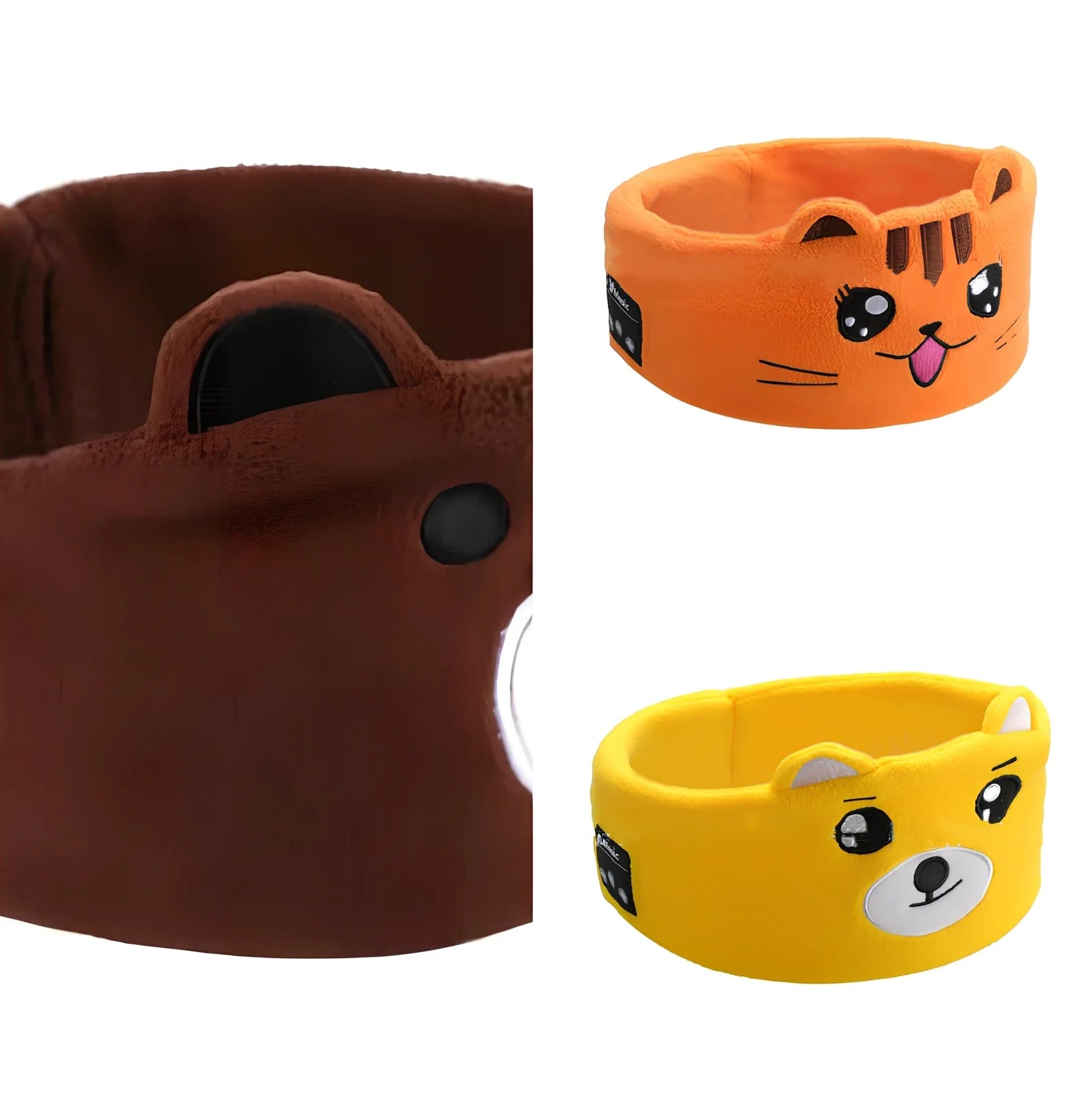 Bluetooth animal headband sleep mask with dinosaur hood showing integrated speakers and wireless design