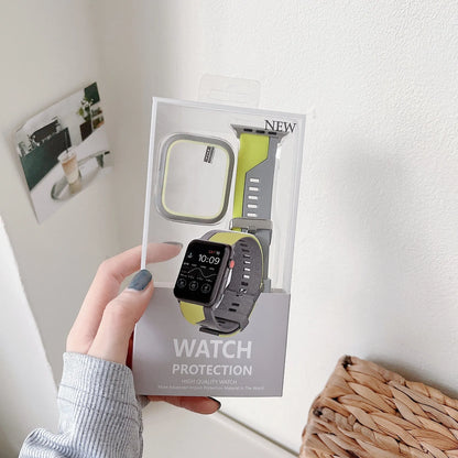 Silicone Apple Watch strap and protective case in two-colour design, sizes 38mm to 45mm