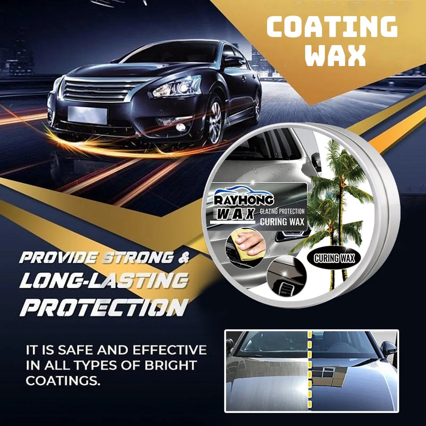 100g car coating wax tin with application sponge for automotive paint protection