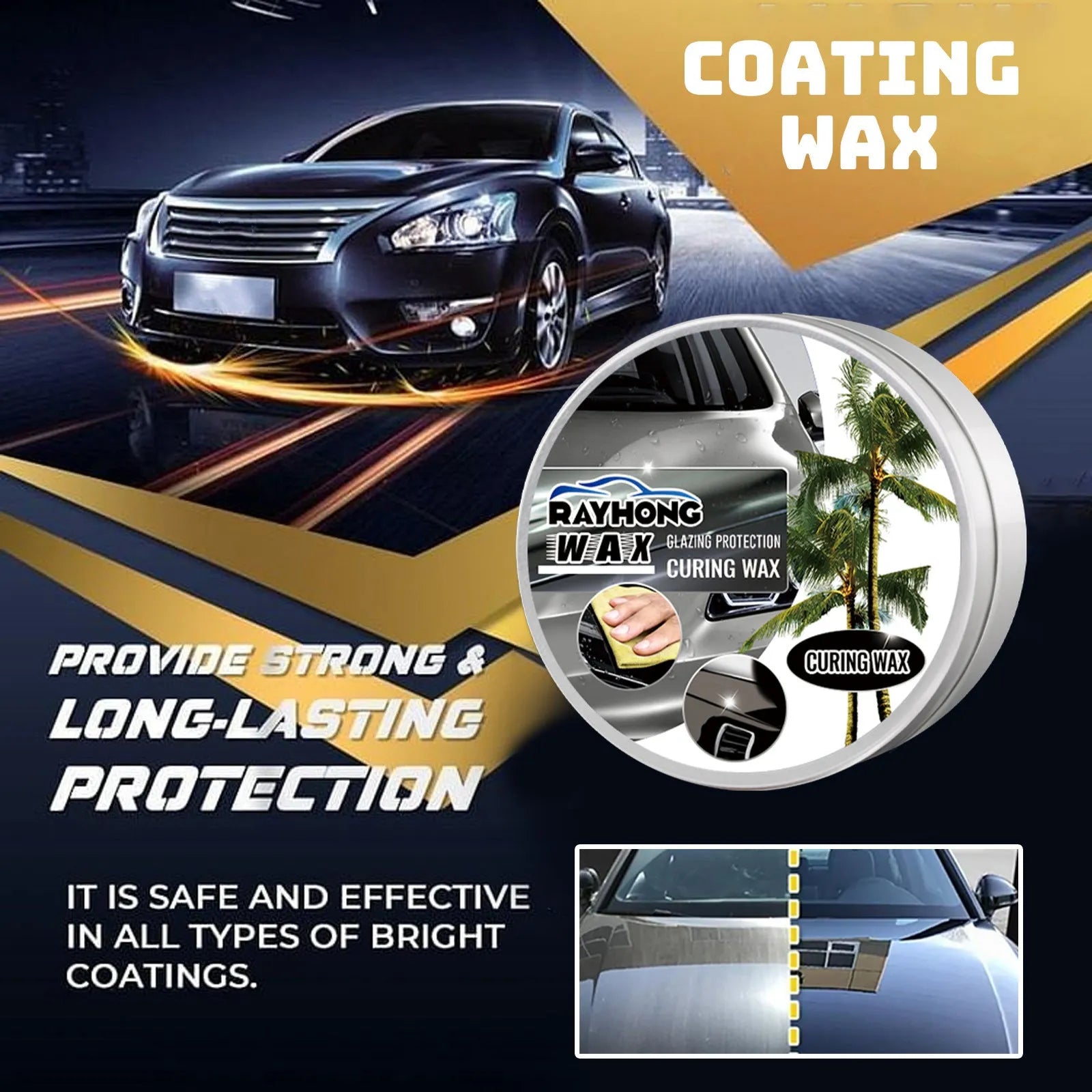 100g car coating wax tin with application sponge for automotive paint protection