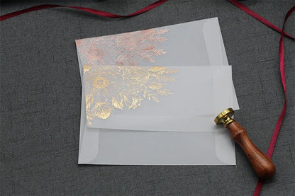 Sulfuric acid paper invitation cards with gold bronzing and matte finish, 12.5x17.6cm