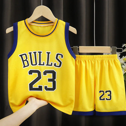 Boys' basketball sports suit two-piece set in chemical fibre blend fabric