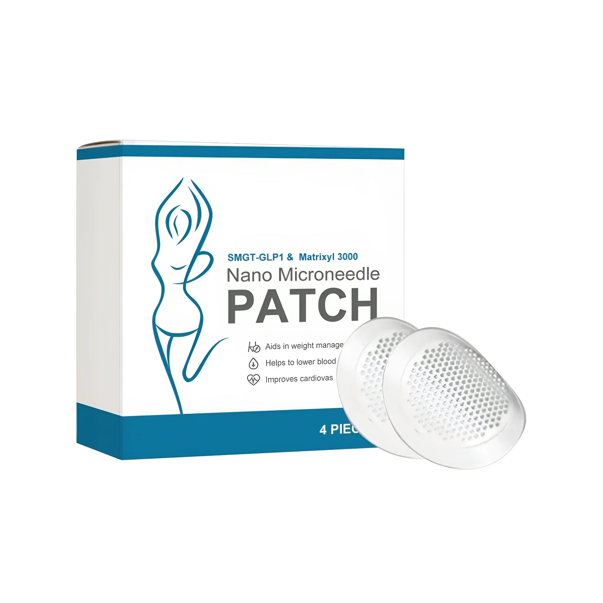 Body shaping microneedle patch pack containing four patches with five active ingredients