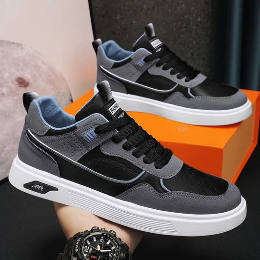 Low-top canvas board shoes in beige with mesh lining and leather stitching details on a solid background