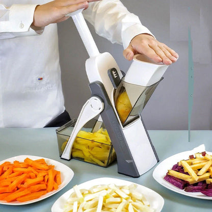 Multifunctional vegetable cutter with safety design and 30+ slicing options