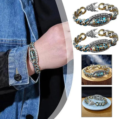 Men's Feng Shui Copper Bracelet with rotating nine eye pearl and turquoise inlay