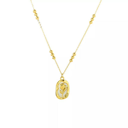 Rose white shell pendant necklace with 18K stainless steel chain