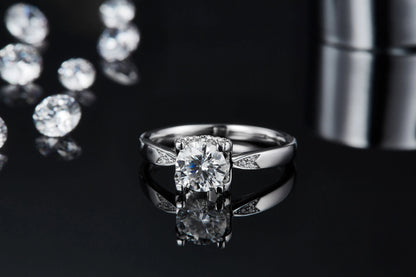 Star Guardian 1-carat moissanite wedding ring set in S925 silver with platinum plating, sizes 5-9, gift box and GRA certificate