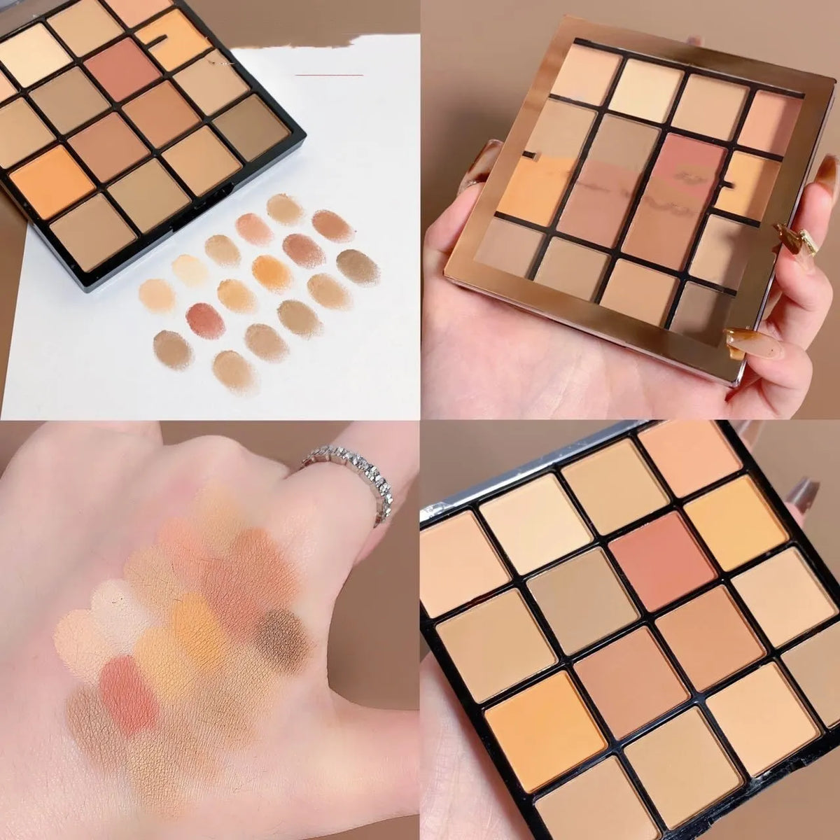 16-colour matte pearlescent eye shadow plate for dry skin in flower fairy, green field, amethyst, and large territory variants