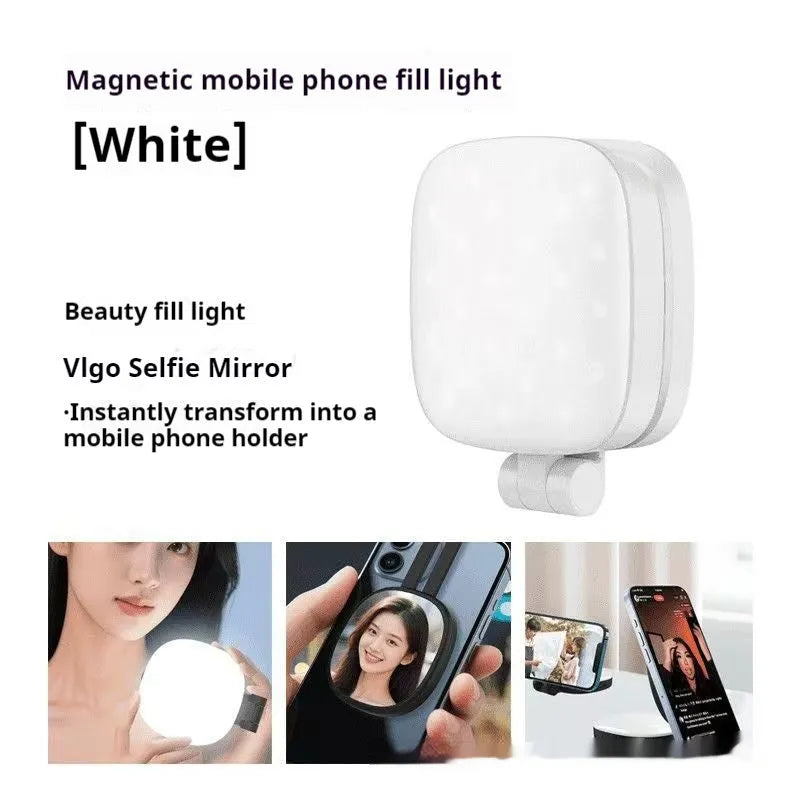 Black and white handheld mobile phone magnetic selfie fill light with adjustable brightness.