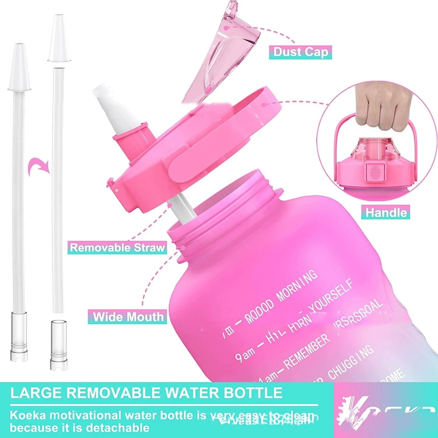 2.2L Half Gallon Plastic Water Bottle with time markers and gradient colors