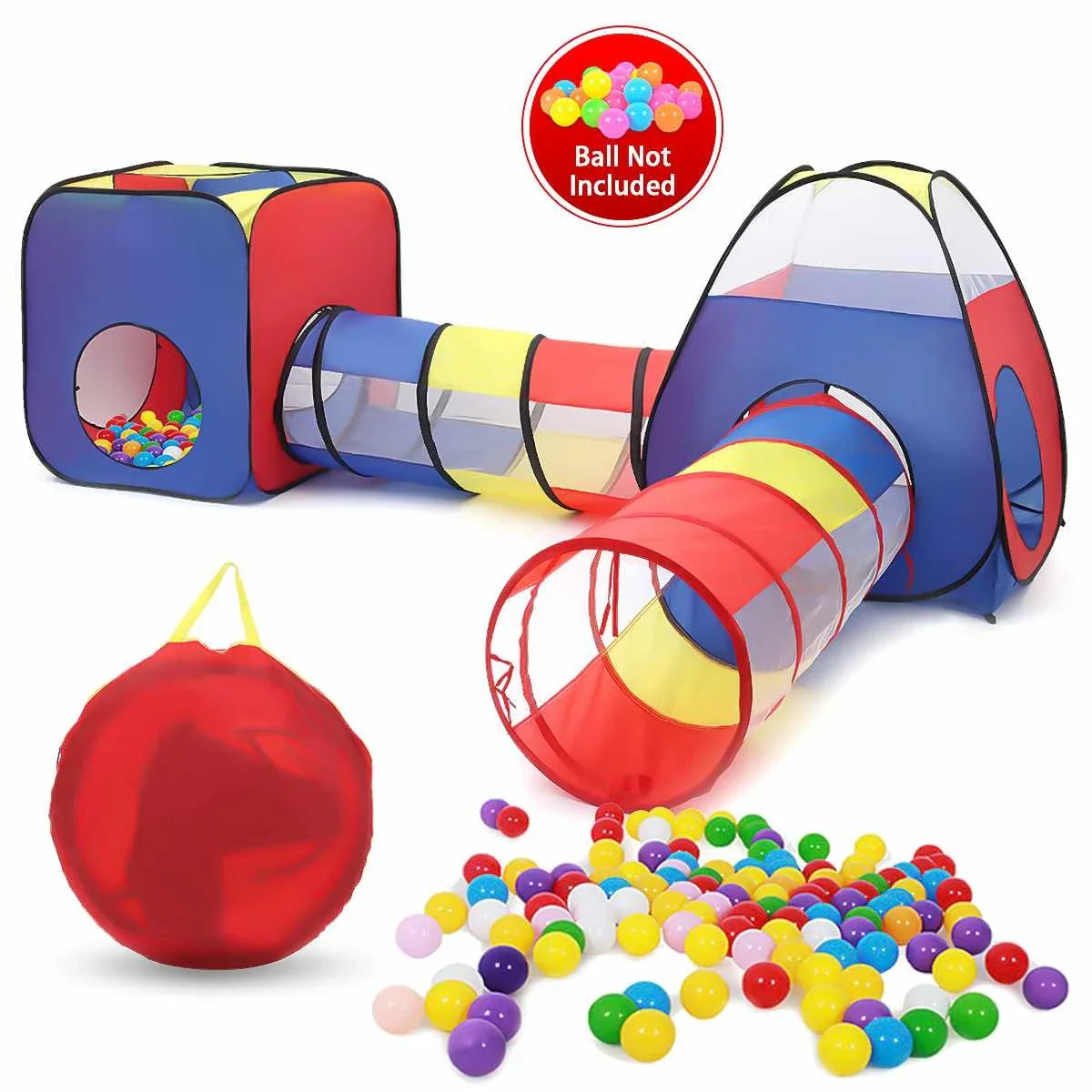Foldable kids play house with a tent, ball pit, and tunnel for indoor and outdoor fun
