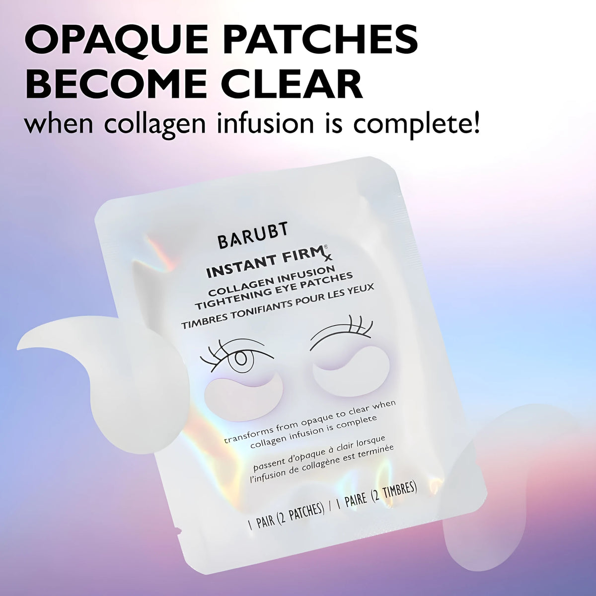 White collagen firming eye mask patches, product size 9 x 11.6 cm, single pack