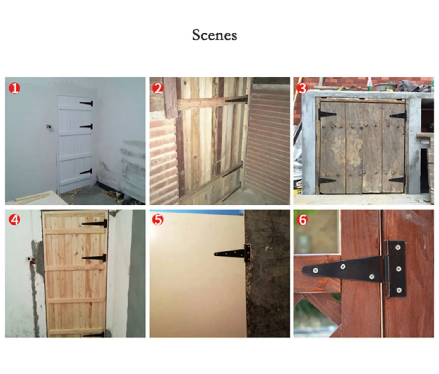 Fixed light T-shaped iron hinge for wooden doors showing straight arm curvature and built-in installation design